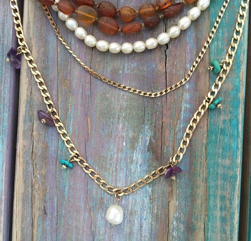 Multi layered Necklace with neural stones