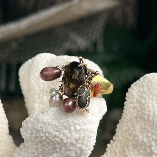 Golden Ring with various natural stones
