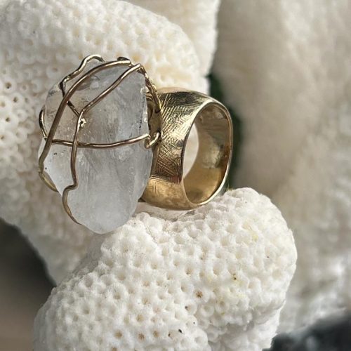 Golden Ring with natural grey stone