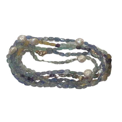 Green multi layered bracelet with natural stones