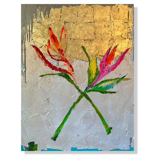 A1- Flower on Gold and White Background